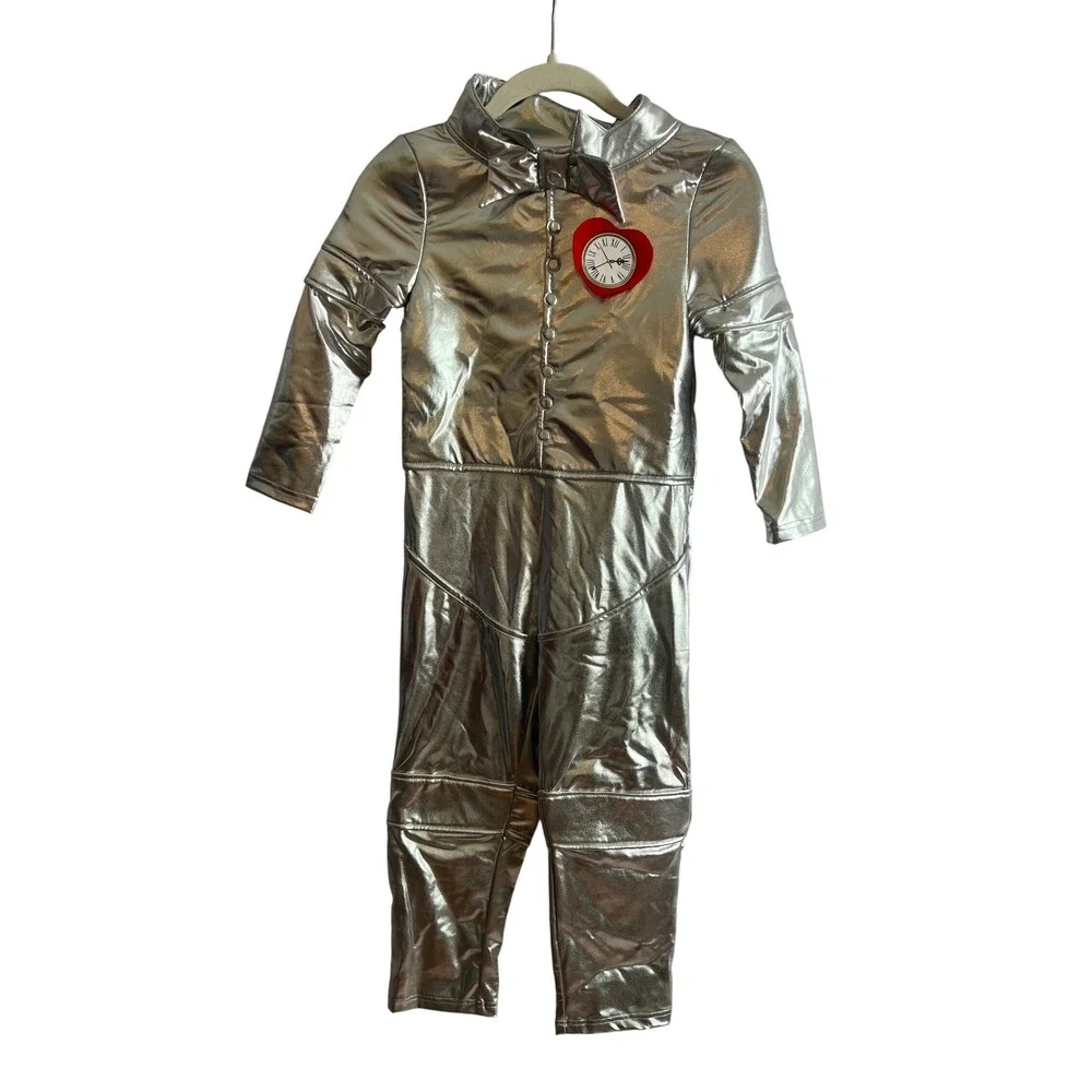 Wizard of Oz Tin Man Kids Costume Metallic Silver Jumpsuit Halloween Medium 8-10